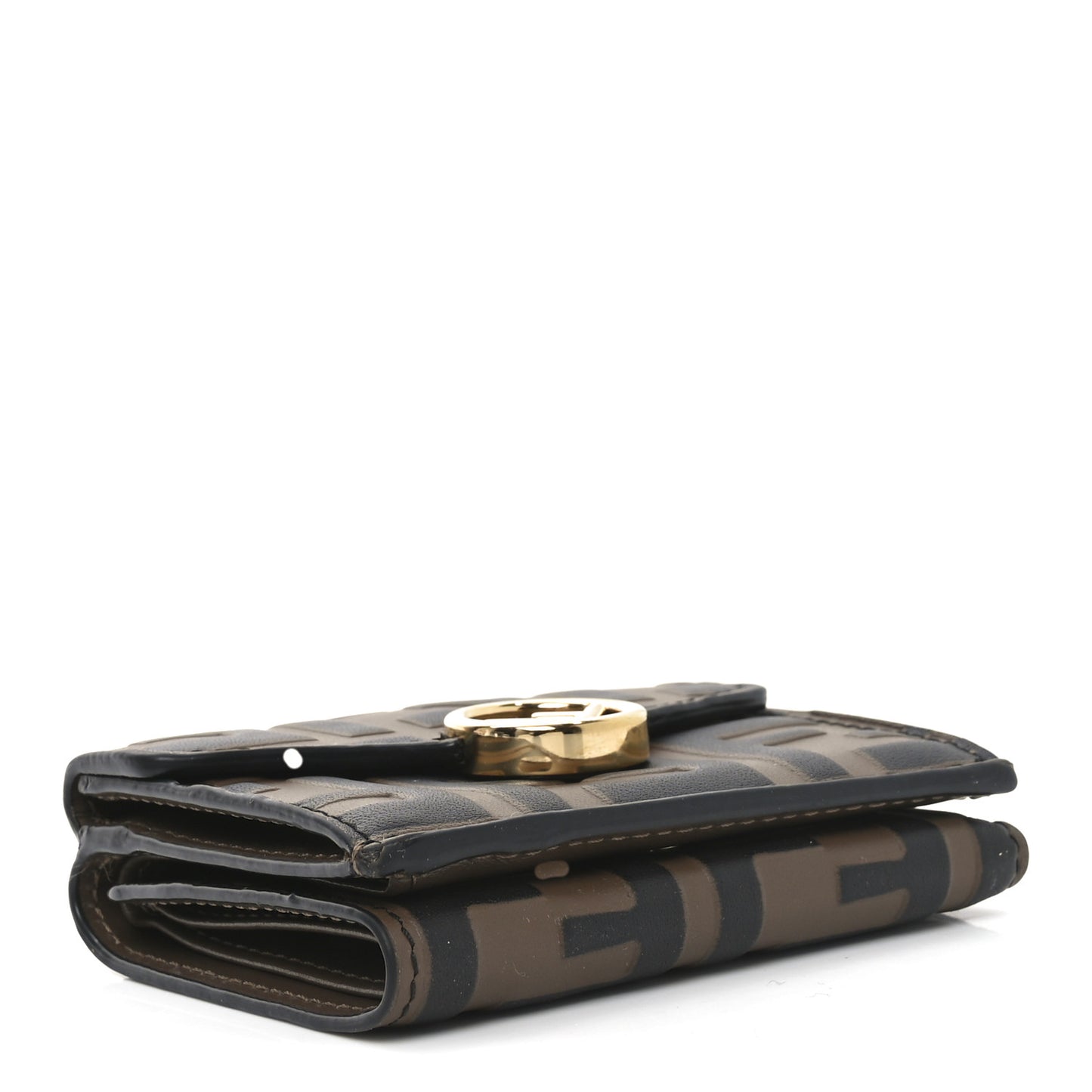 Vitello Soft F is Fendi Bi-Color FF 1974 Embossed Micro Tri-Fold Envelope Wallet Maya Black