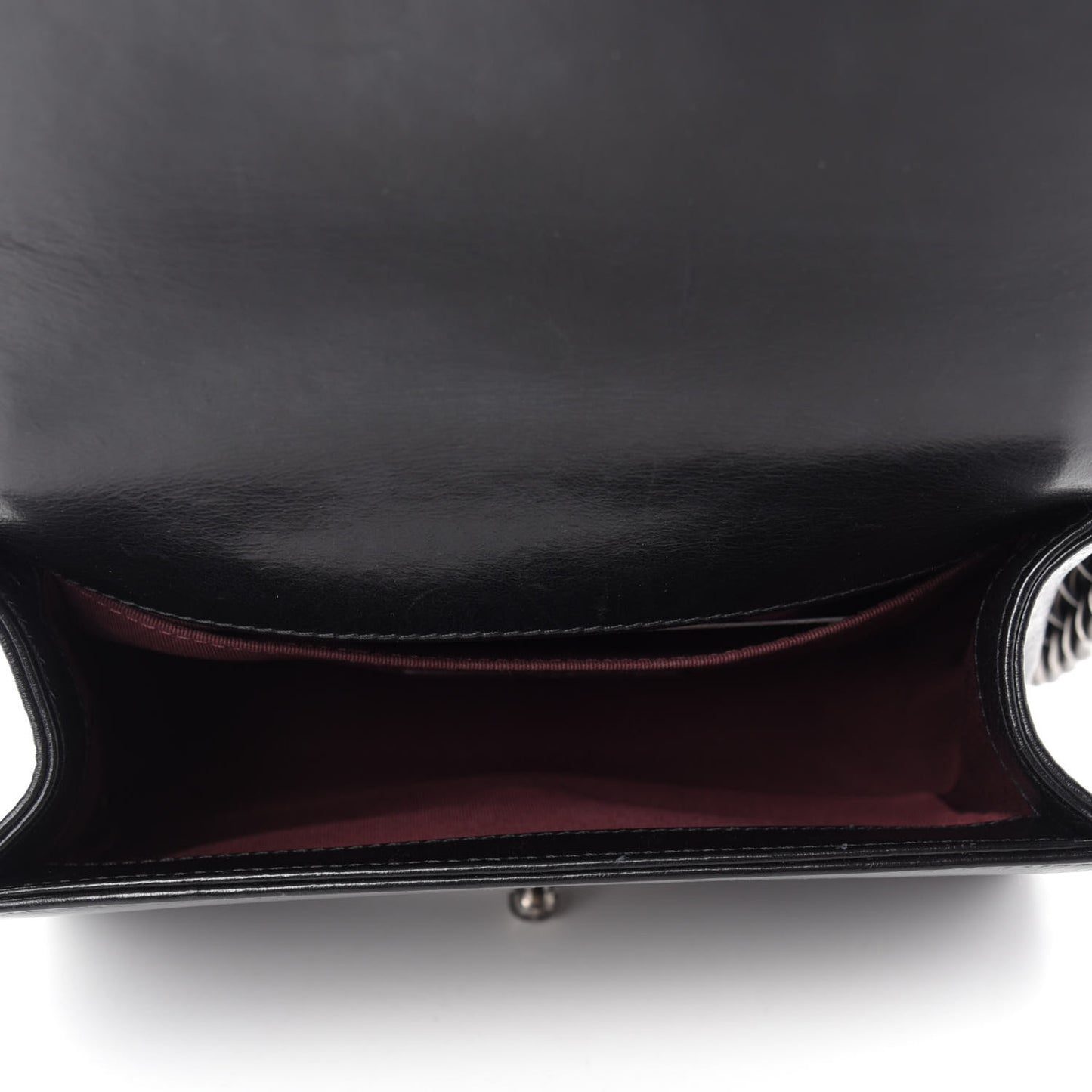 Glazed Calfskin Quilted Small Boy Chained Flap Black
