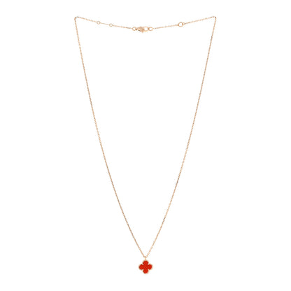Van Cleef & Arpels 18K Rose Gold Carnelian Sweet Alhambra Pendant Necklace 3 of 5