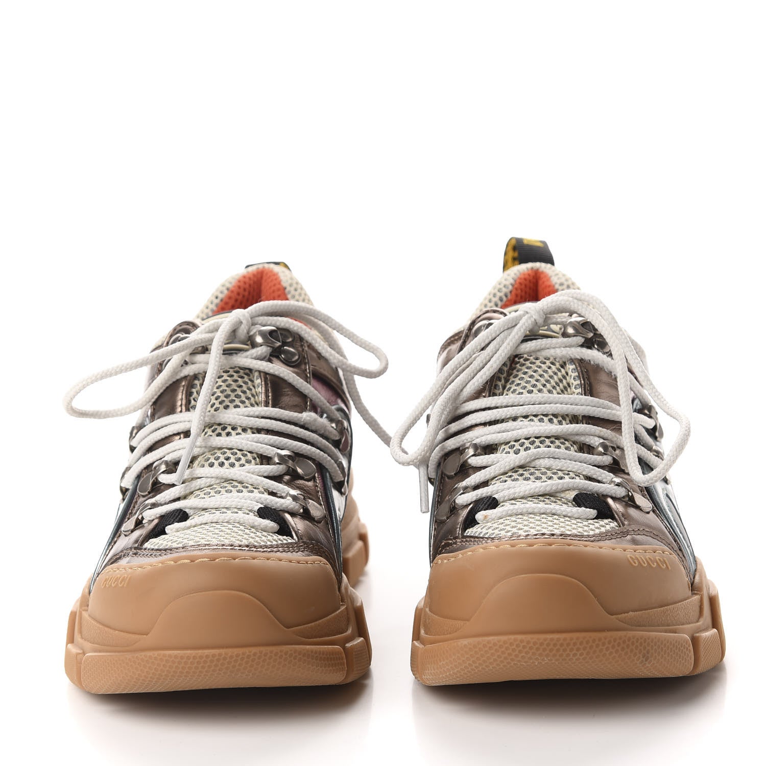 Gucci X SEGA Metallic Calfskin Mesh Womens Flashtrek Sneakers 35.5 Rame Mystic White Lago 3 of 8