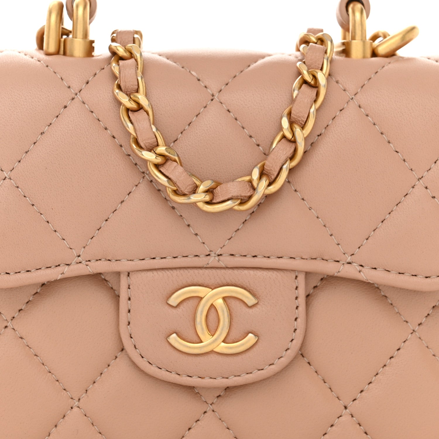 Chanel Lambskin Quilted Top Handle Flap Coin Purse With Chain Beige 9 of 12