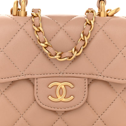Chanel Lambskin Quilted Top Handle Flap Coin Purse With Chain Beige 9 of 12