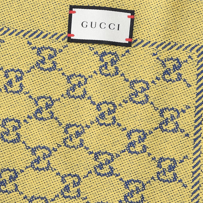 Gucci Wool Monogram Fringe Scarf Navy Yellow 3 of 5