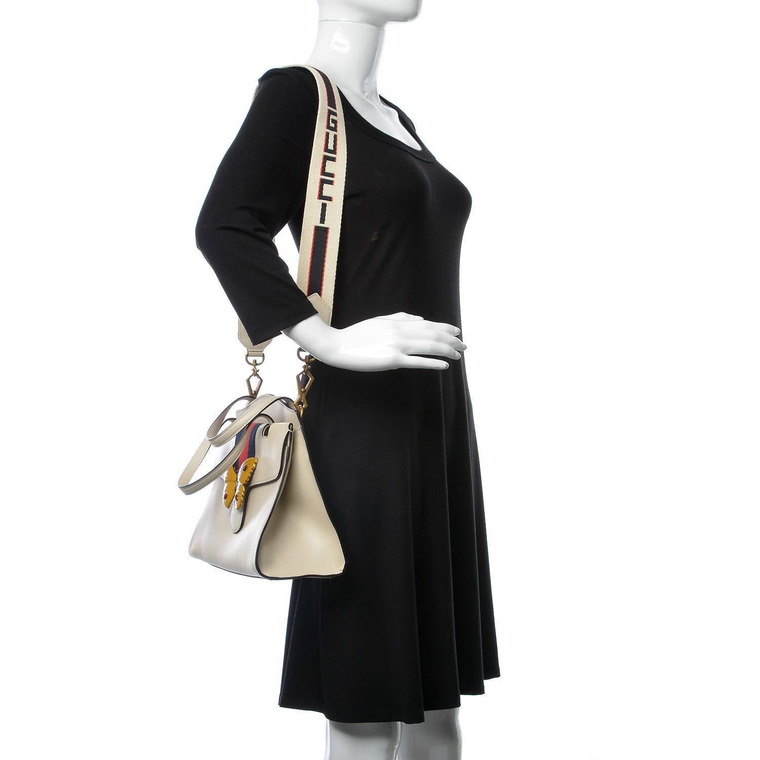 Gucci Grained Calfskin Web Stripe Butterfly Medium Totem Top Handle Bag White 3 of 10