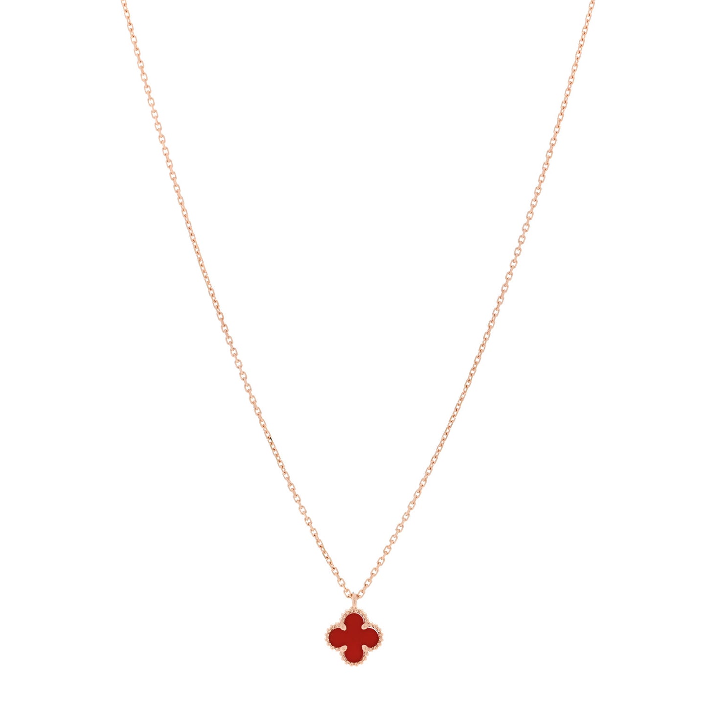 18K Rose Gold Carnelian Sweet Alhambra Pendant Necklace