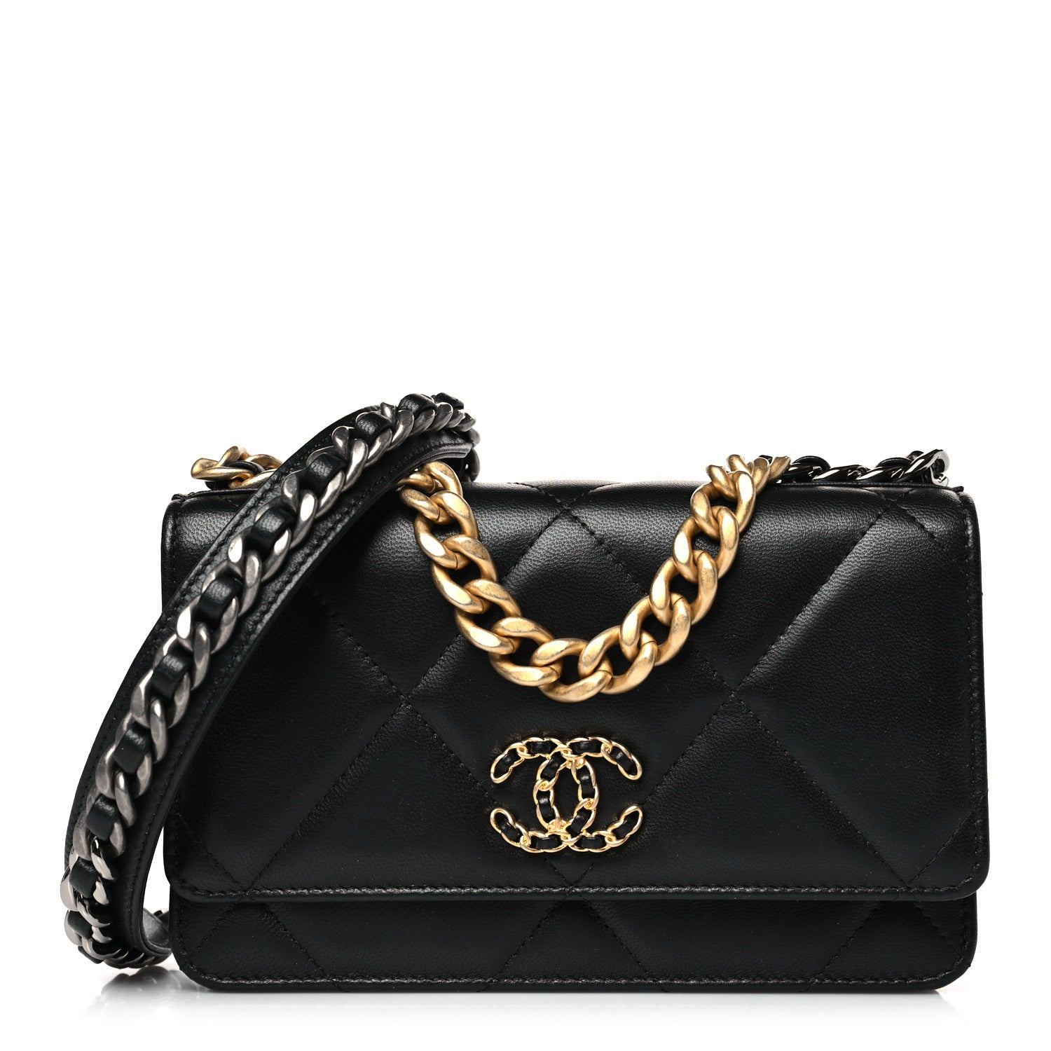 Chanel Lambskin Quilted Chanel 19 Wallet On Chain WOC Black 1 of 10