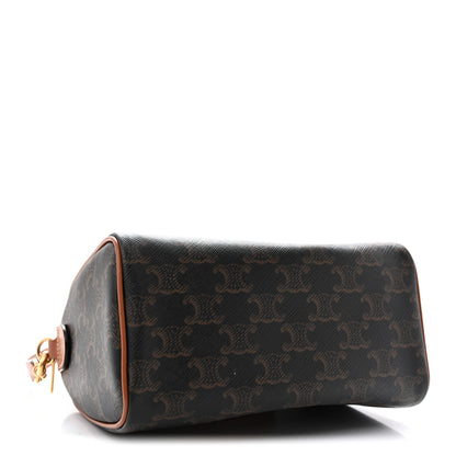 Celine Triomphe Canvas Calfskin Small Boston Bag Tan 4 of 12