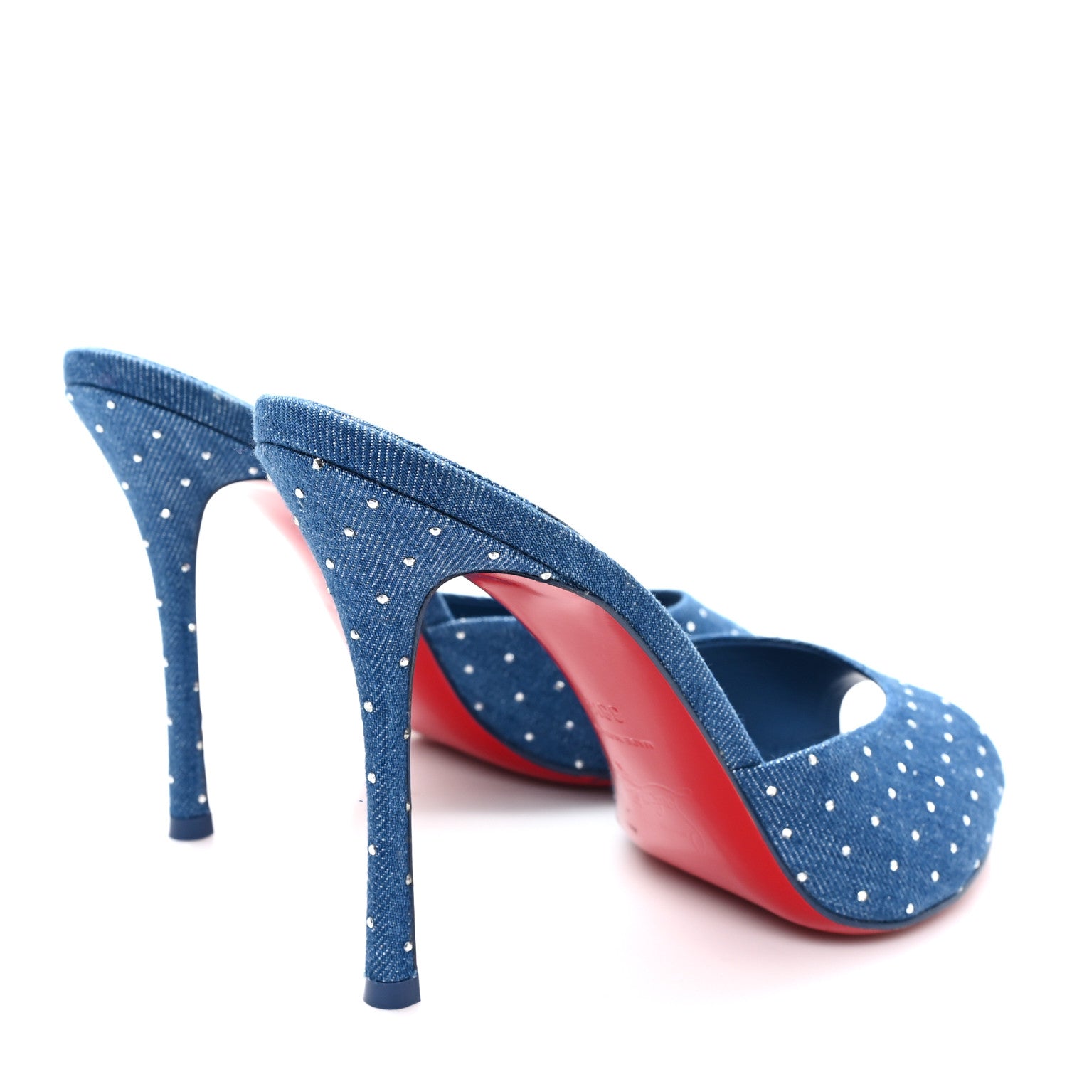 Christian Louboutin Denim Strass Me Dolly 100mm Sandals 38.5 Blue