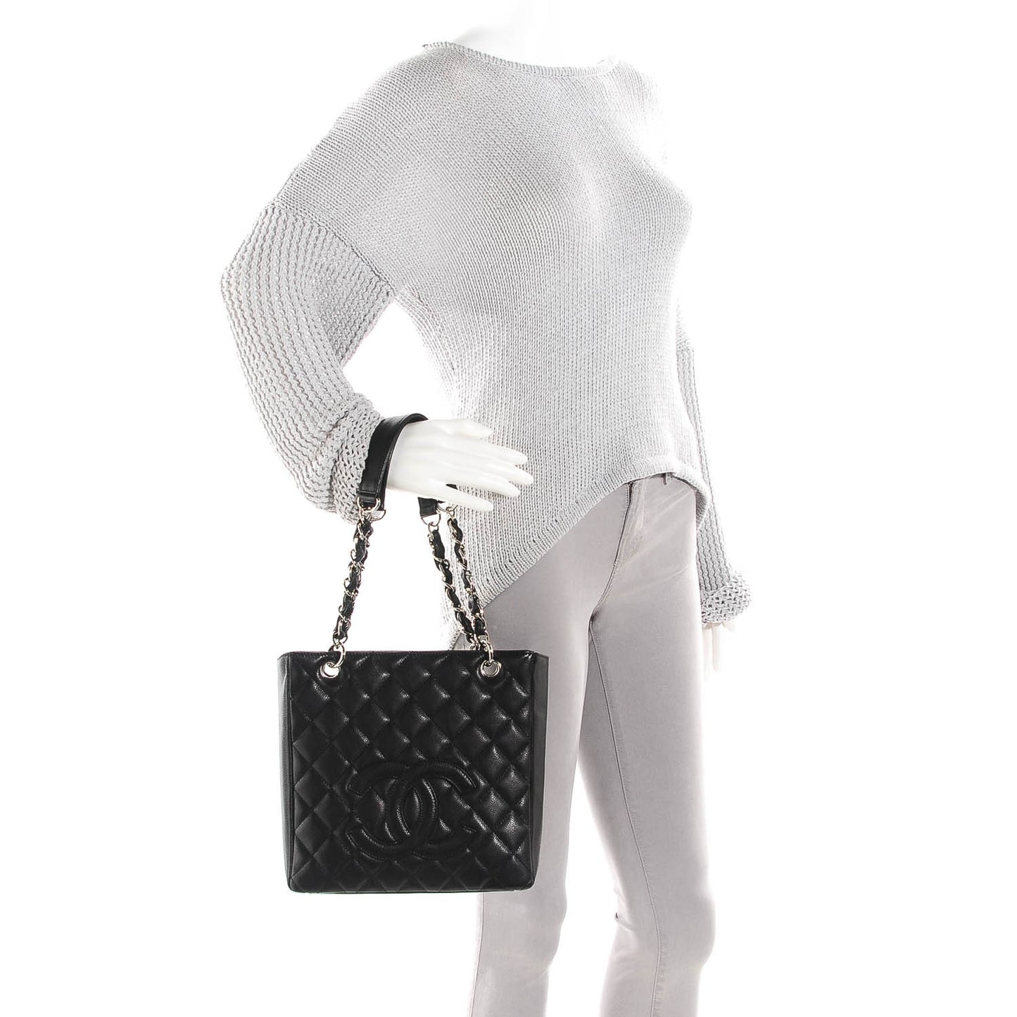Caviar Quilted Petit Shopping Tote PST Black