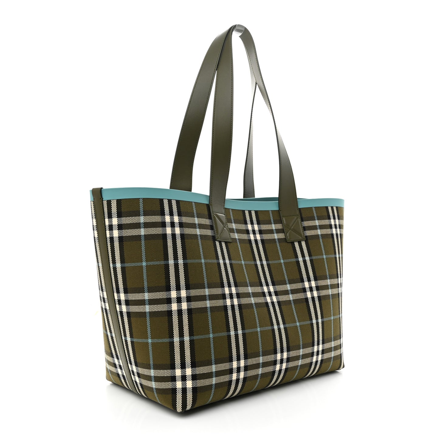Cotton Check Medium London Tote Bag Olive Green