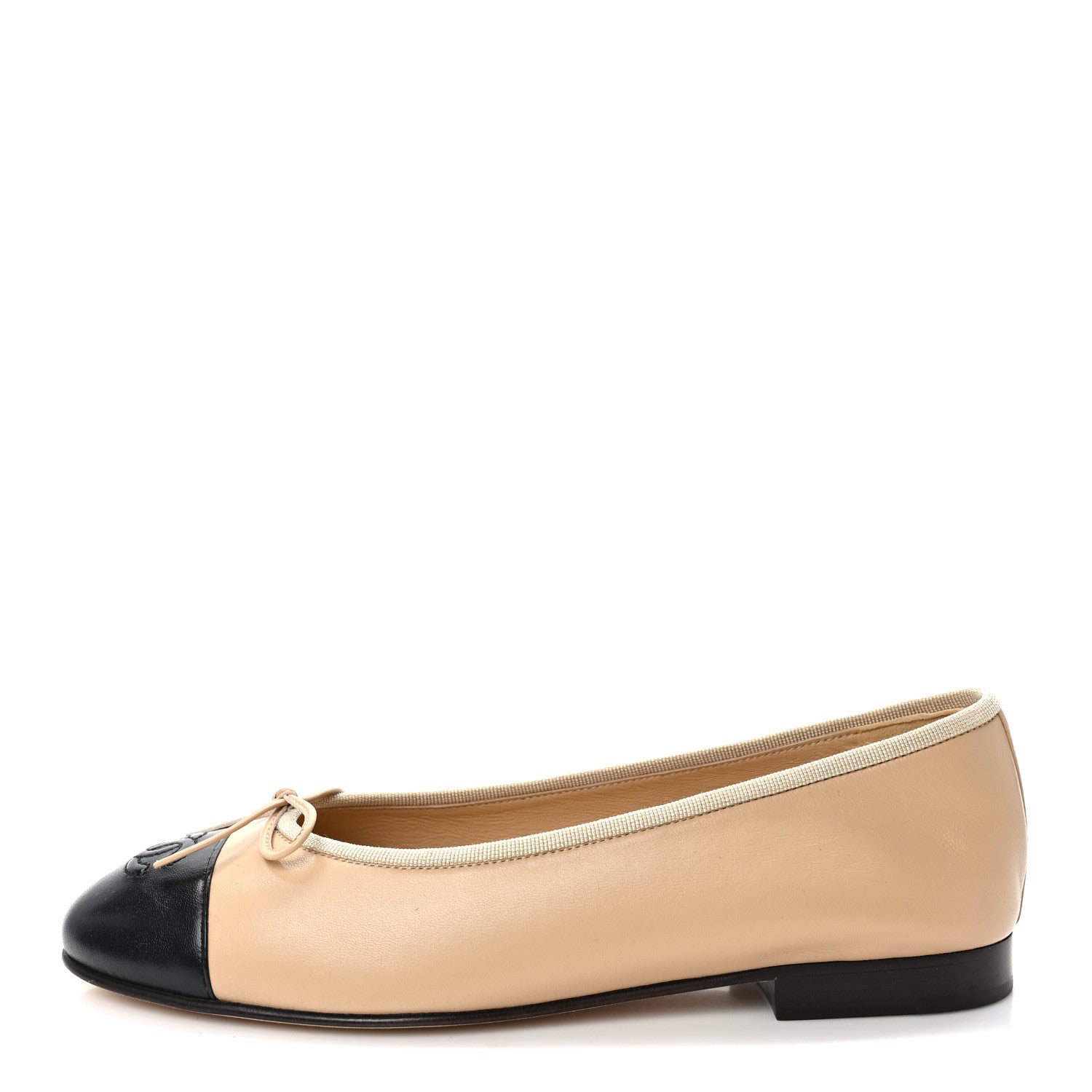 Chanel Lambskin Cap Toe CC Ballerina Flats 38 Beige Black 1 of 8