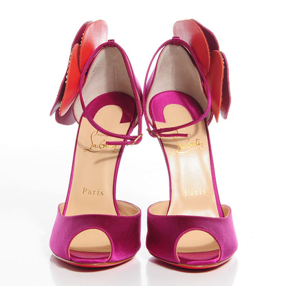 Christian Louboutin Satin Crystal Pensamoi 120 Peep Toe Pumps 39.5 Eveque Papaye 2 of 6