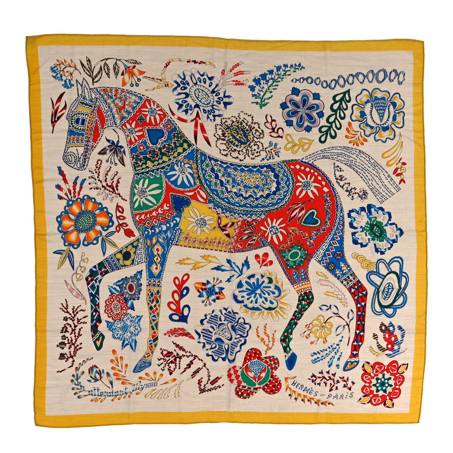 Hermes Cashmere Silk En Attendant Ulysse Shawl 140 Naturel Jaune D'Or 1 of 4