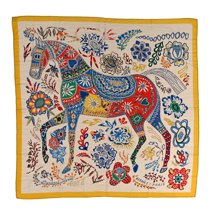 Hermes Cashmere Silk En Attendant Ulysse Shawl 140 Naturel Jaune D'Or 1 of 4