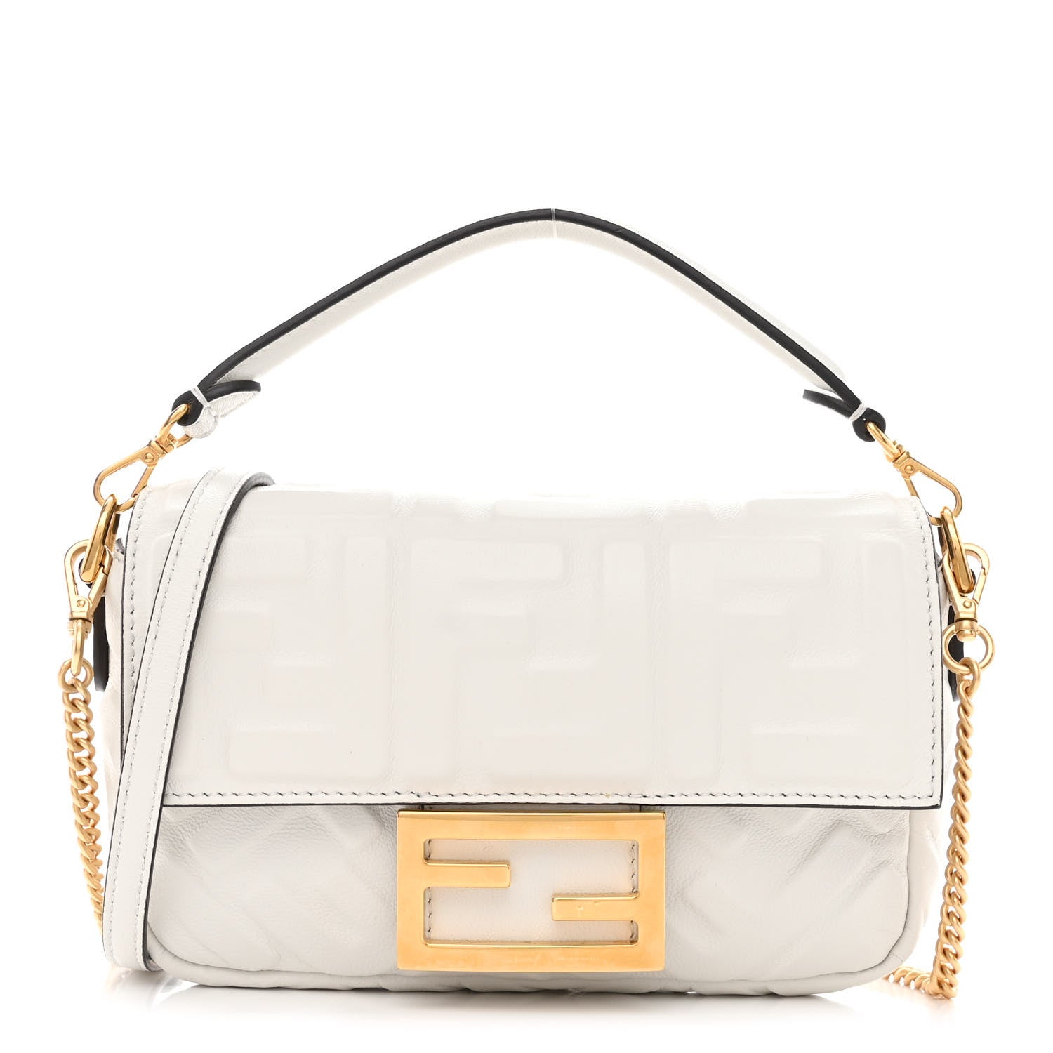 Fendi Nappa FF 1974 Embossed Mini Baguette White 1 of 12