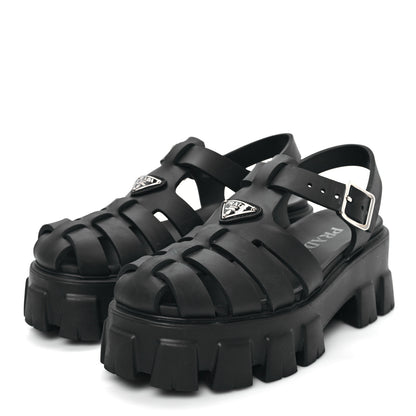 Prada Foam Rubber Triangle Logo Monolith 55mm Cage Sandals 37 Black 3 of 7