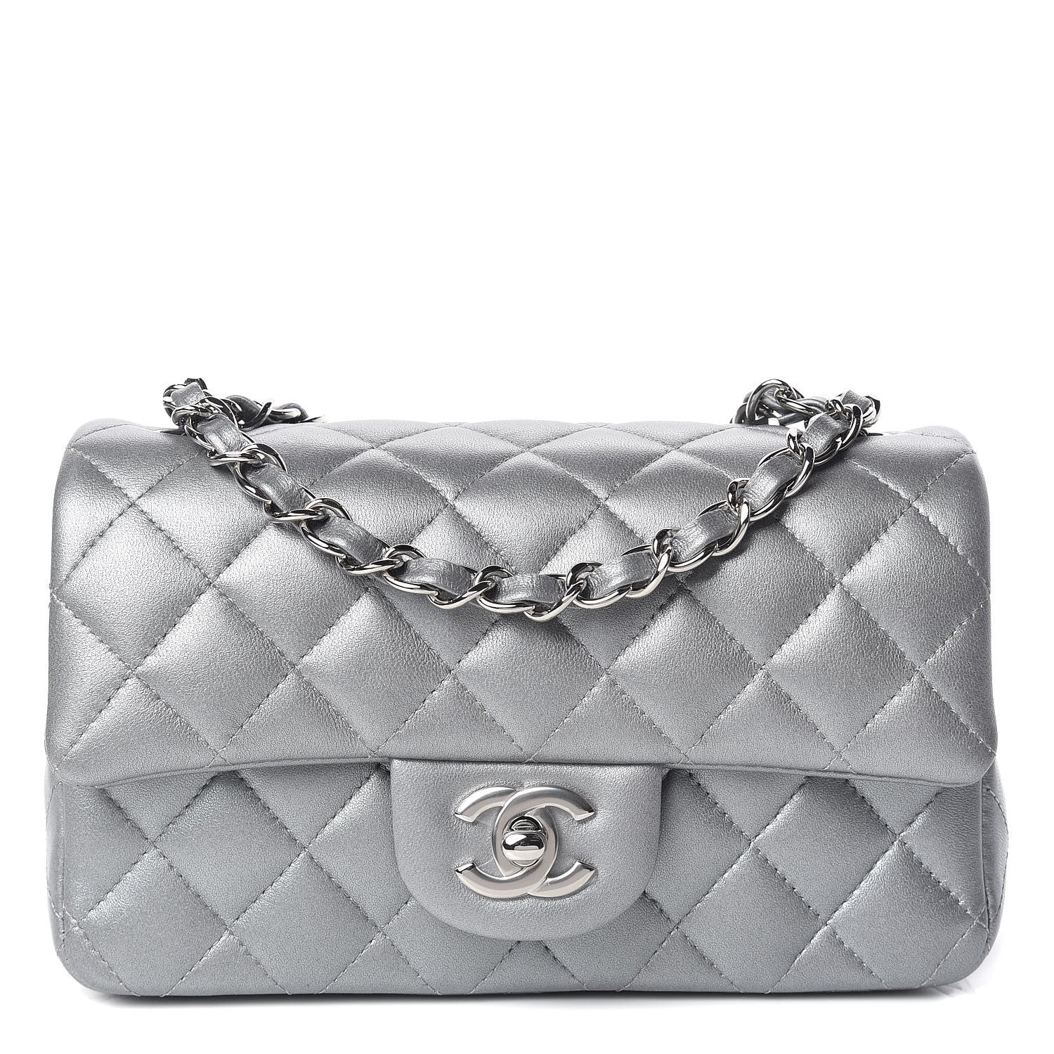 Chanel Metallic Lambskin Quilted Mini Rectangular Flap Silver 1 of 10
