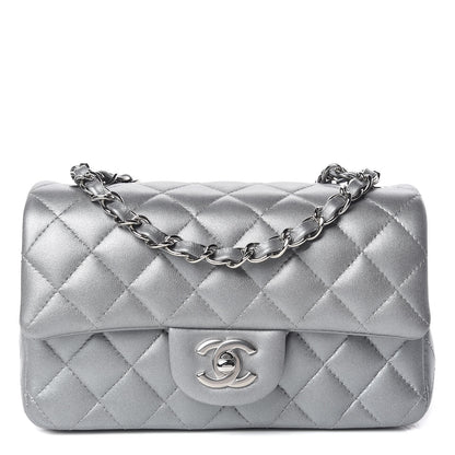 Chanel Metallic Lambskin Quilted Mini Rectangular Flap Silver 1 of 10