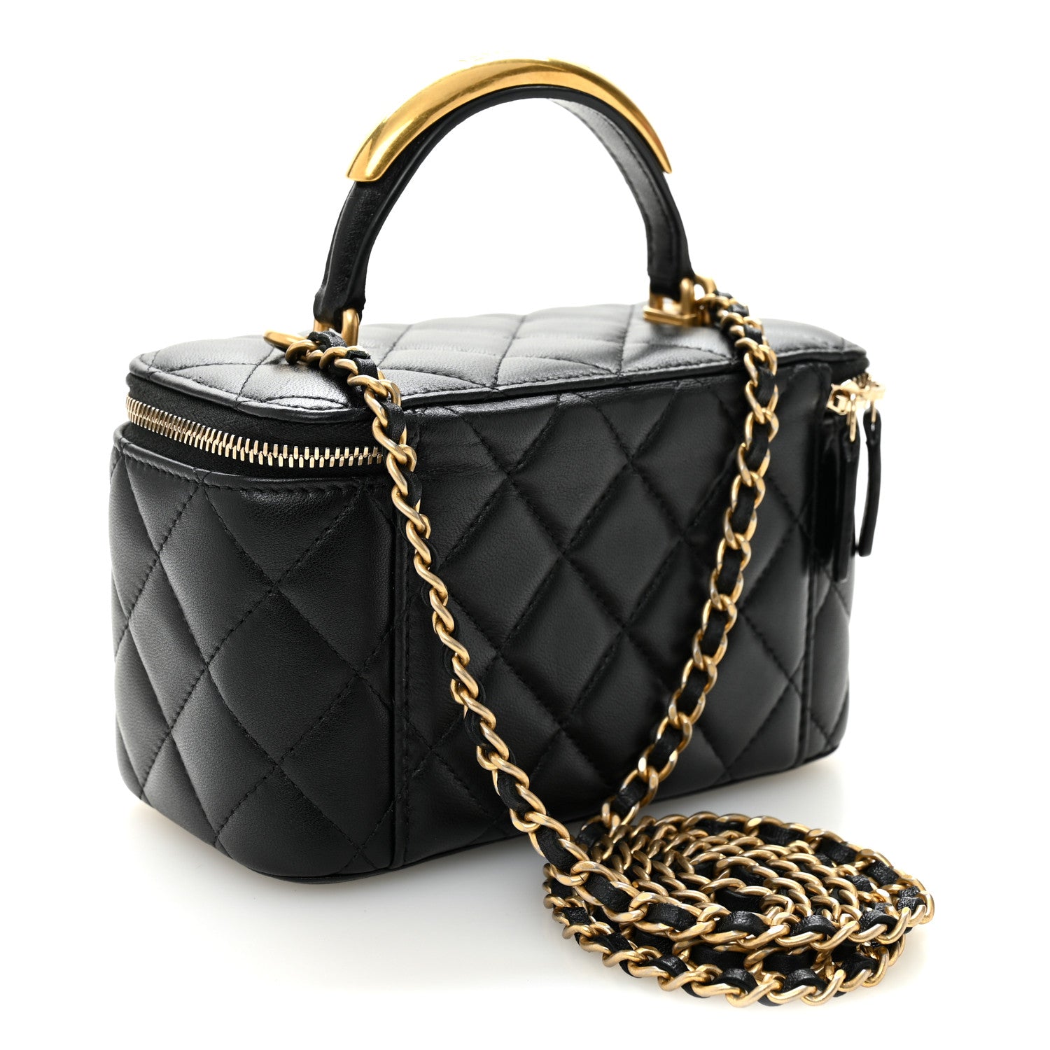 Chanel Lambskin Quilted Metal Small Top Handle Vanity Case With Chain Black 2 of 9