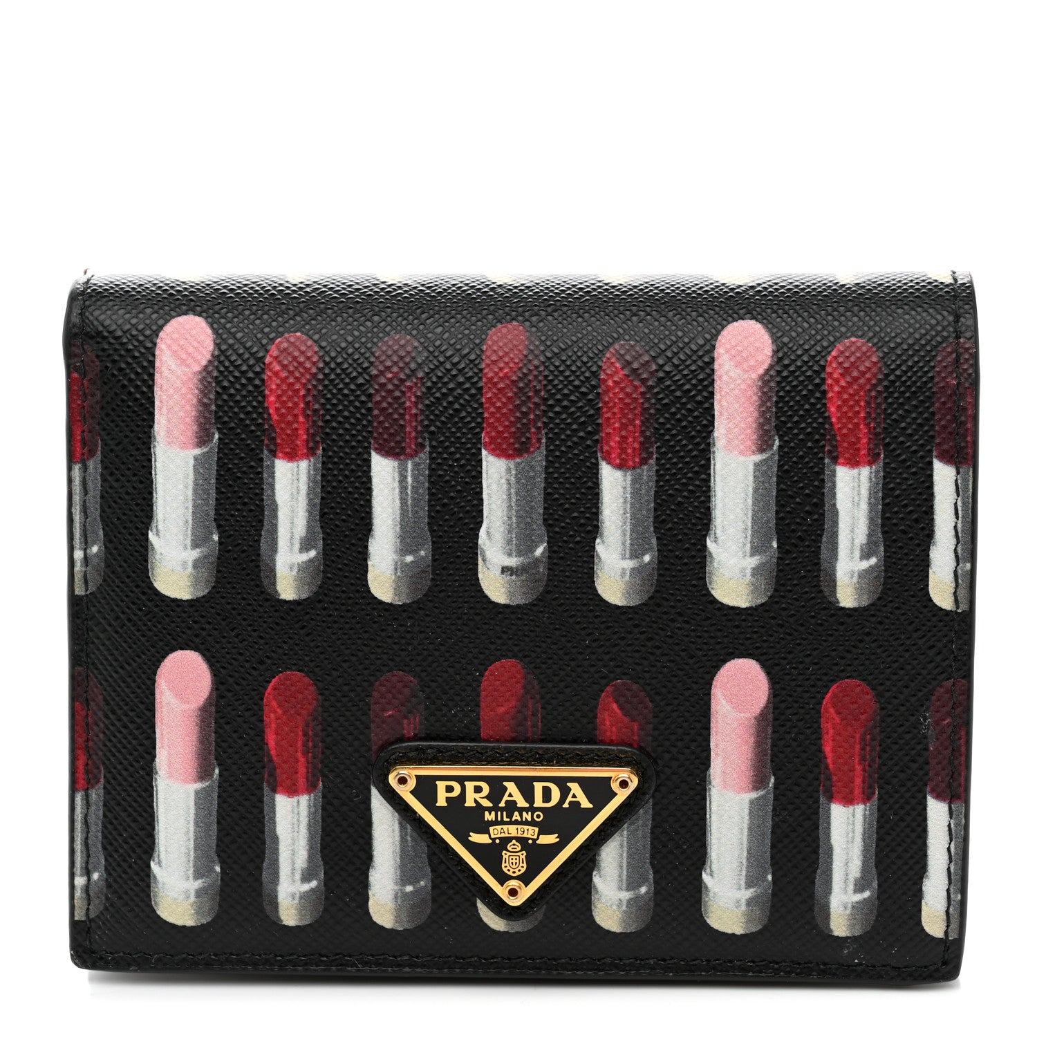 Prada Saffiano Lipstick Print Bi-Fold Wallet Black 1 of 7