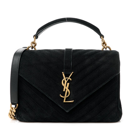 Saint Laurent Suede Matelasse Chevron Monogram Medium College Bag Black 1 of 11