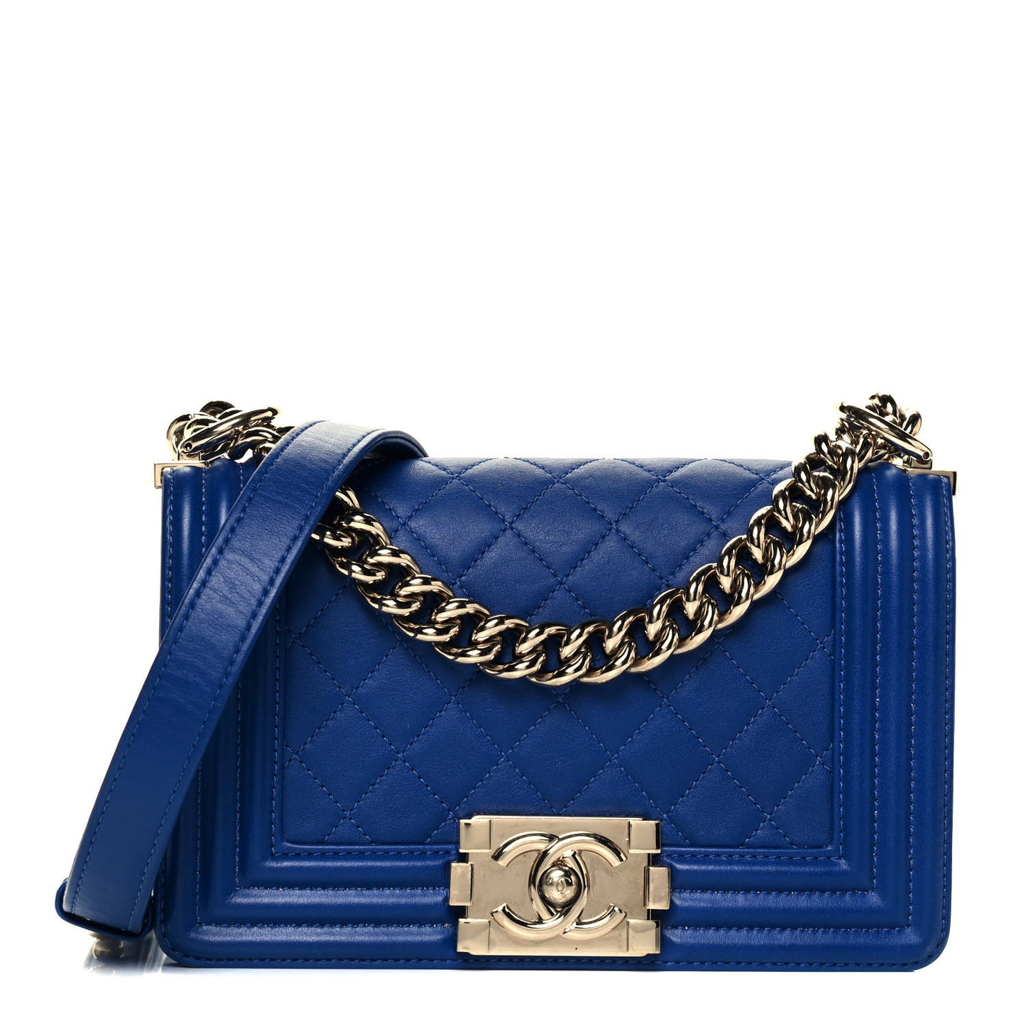 Calfskin Quilted Small Boy Flap Blue