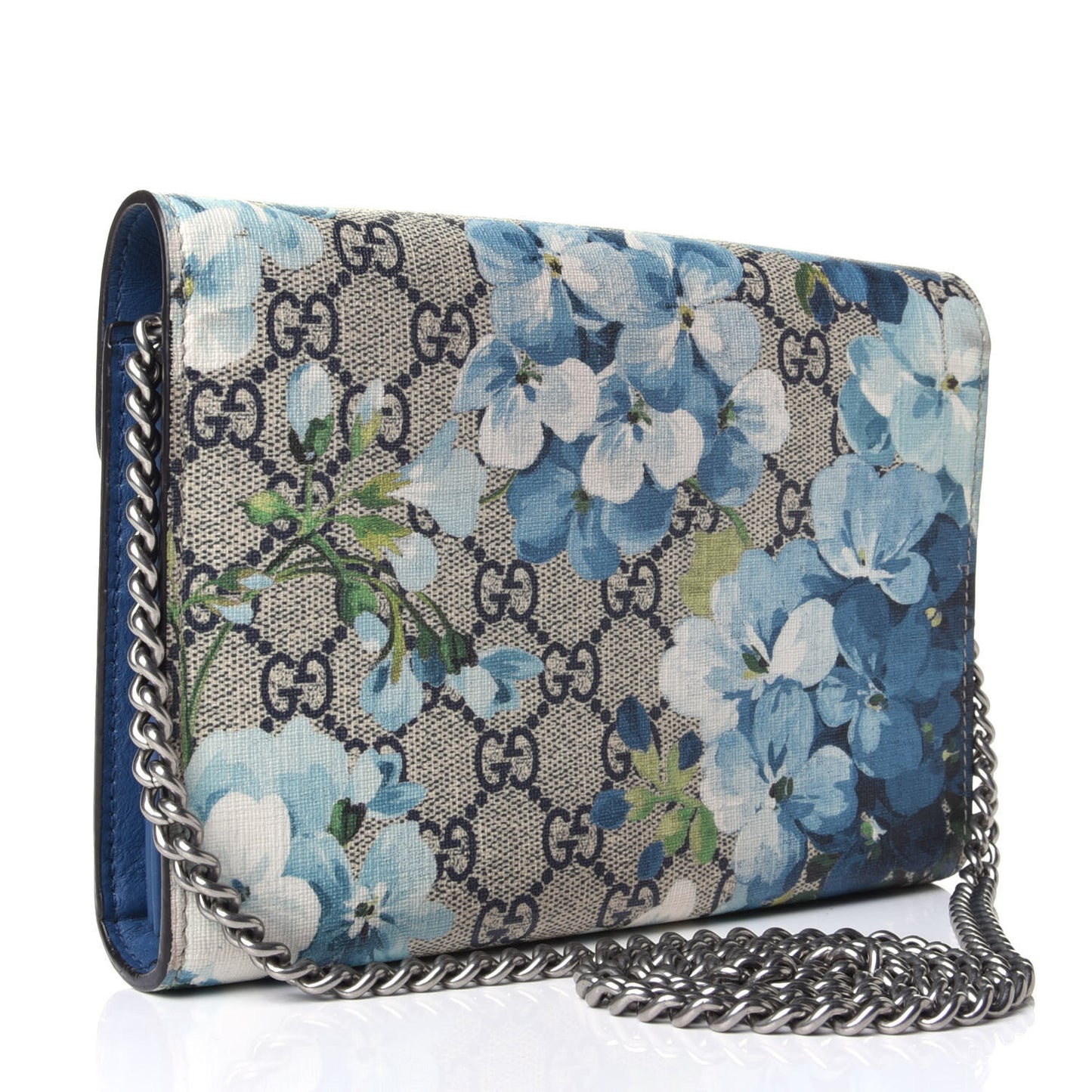 GG Supreme Monogram Blooms Mini Dionysus Chain Wallet Beige Blue Navy Vintage Blue