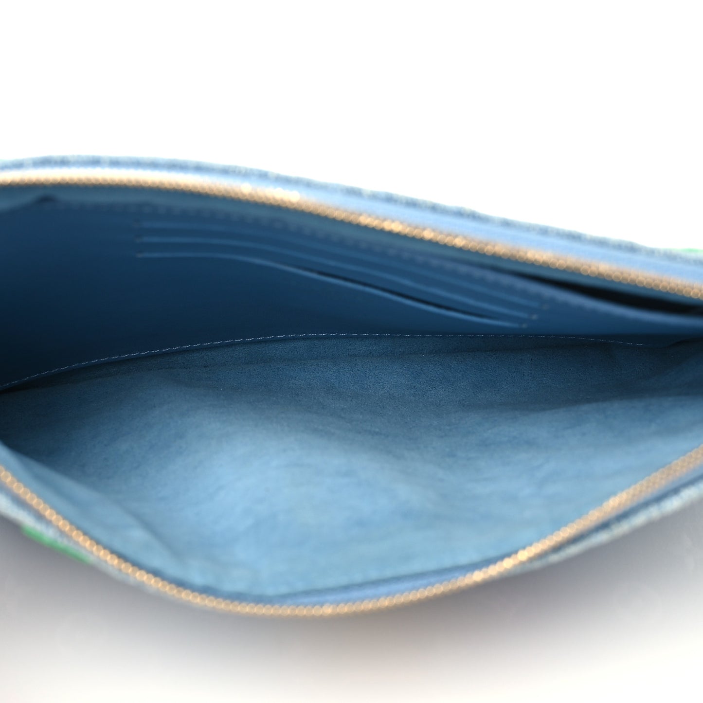 Embroidered Monogram Denim New Wave Zipped Pochette Blue