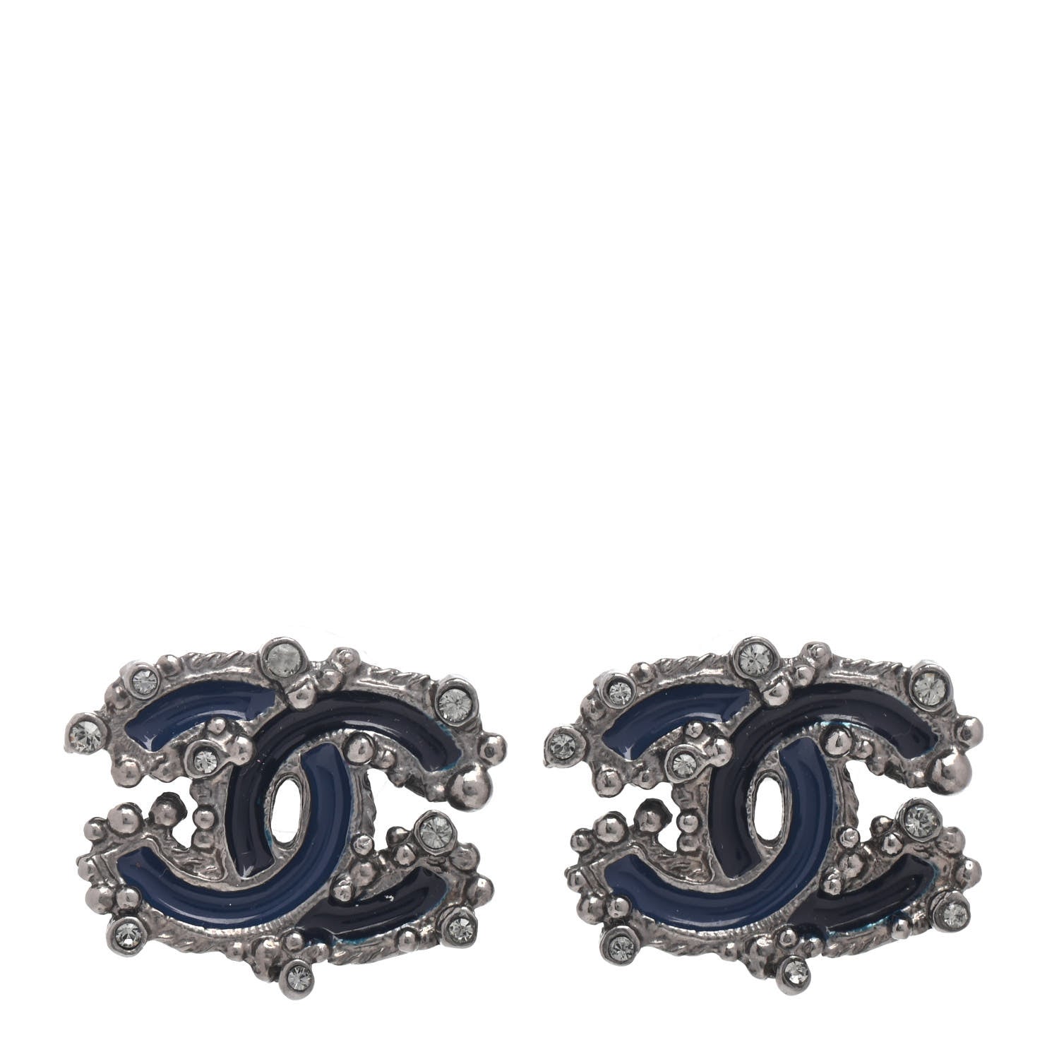 Chanel Enamel Crystal CC Earrings Ruthenium 1 of 3