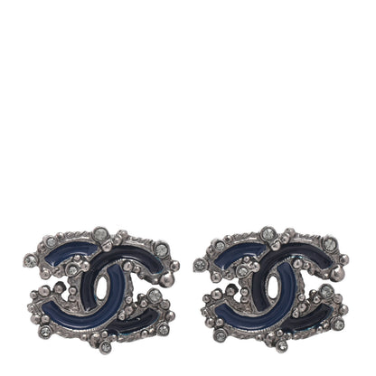 Chanel Enamel Crystal CC Earrings Ruthenium 1 of 3