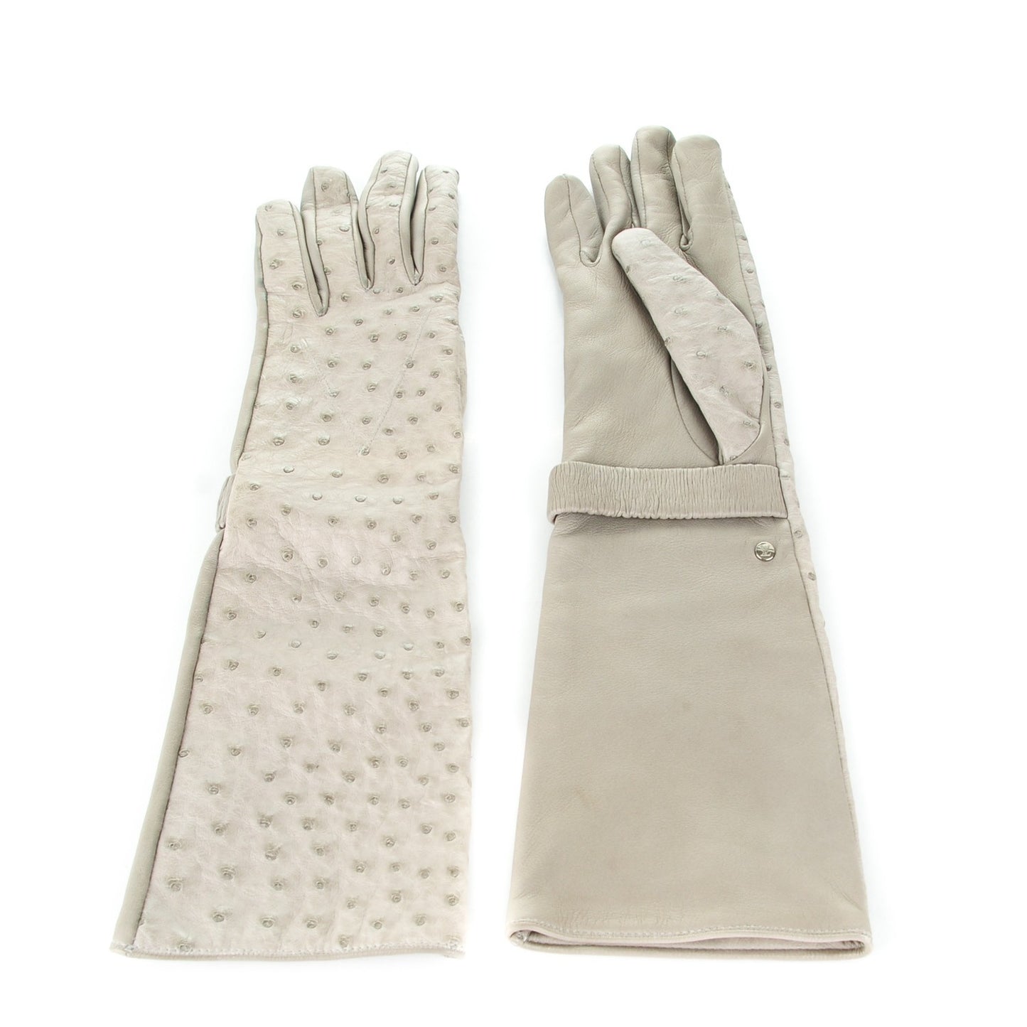 Ostrich Lambskin Gloves L Gris