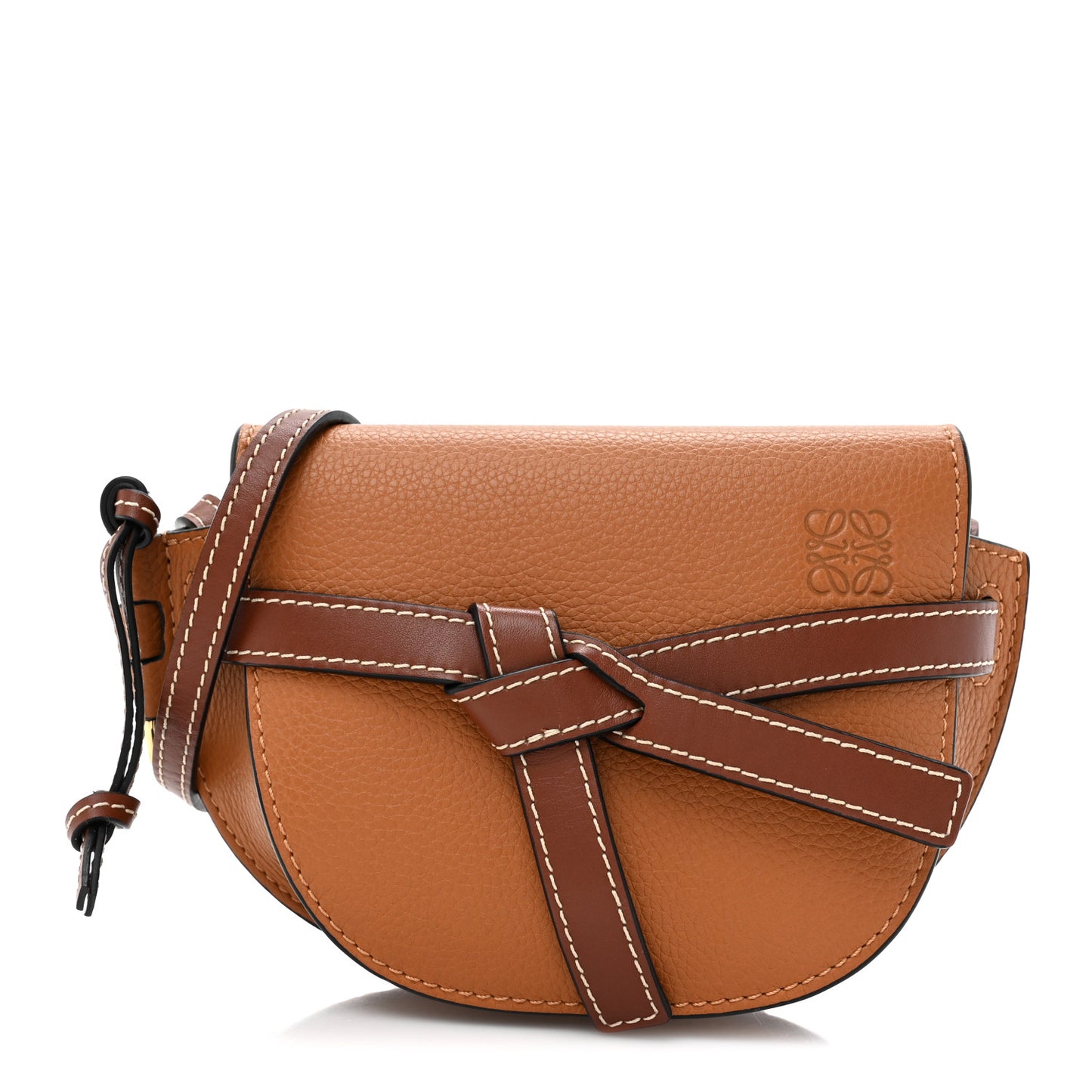 Grained Calfskin Mini Gate Crossbody Bag Caramel Pecan