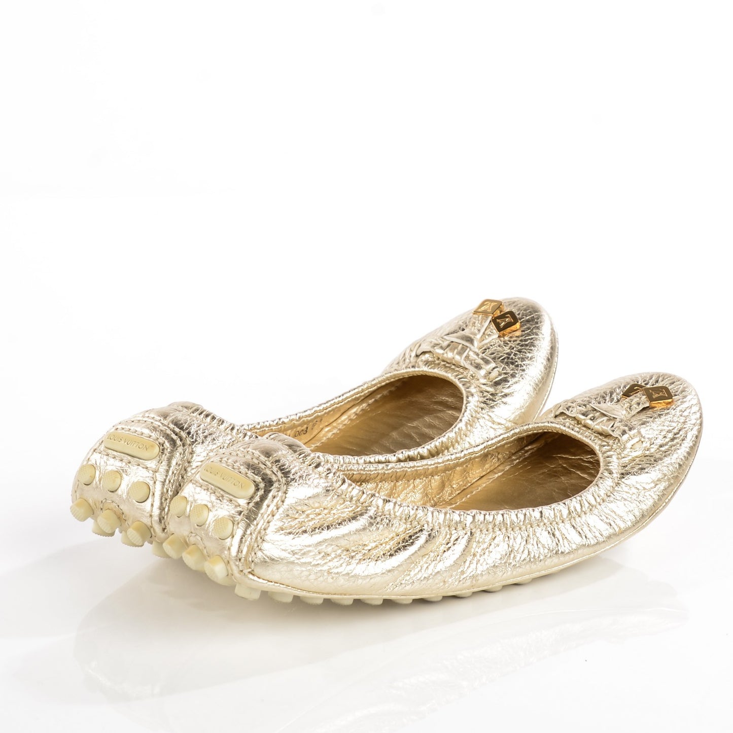 Metallic Calfskin Lemon Ballerina Flats 36.5 Gold
