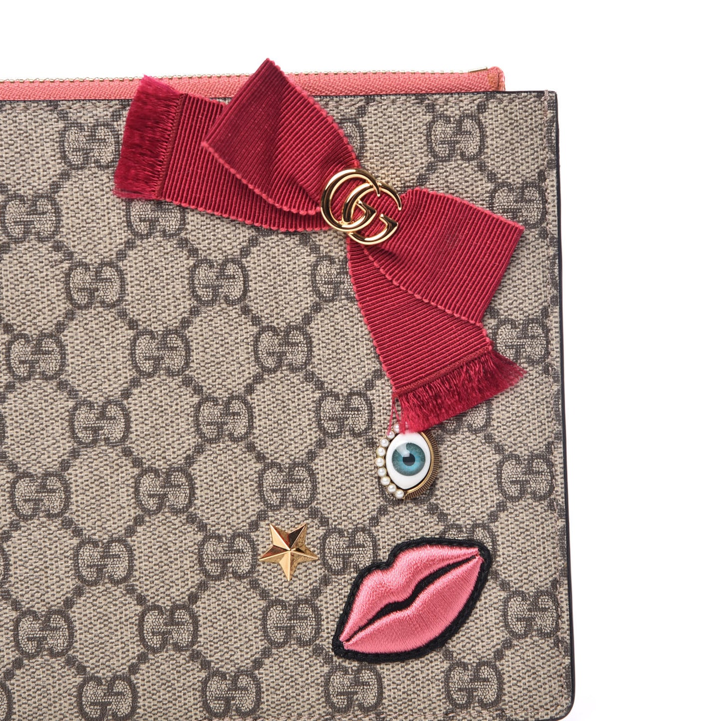 GG Supreme Monogram Embroidered Face Zip Pouch Pink