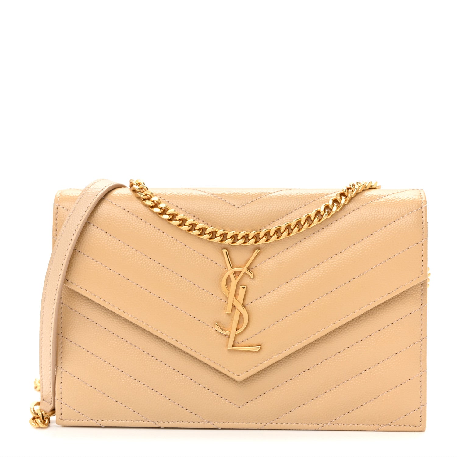 Saint Laurent Grain De Poudre Matelasse Chevron Monogram Envelope Chain Wallet Nude Powder 1 of 10
