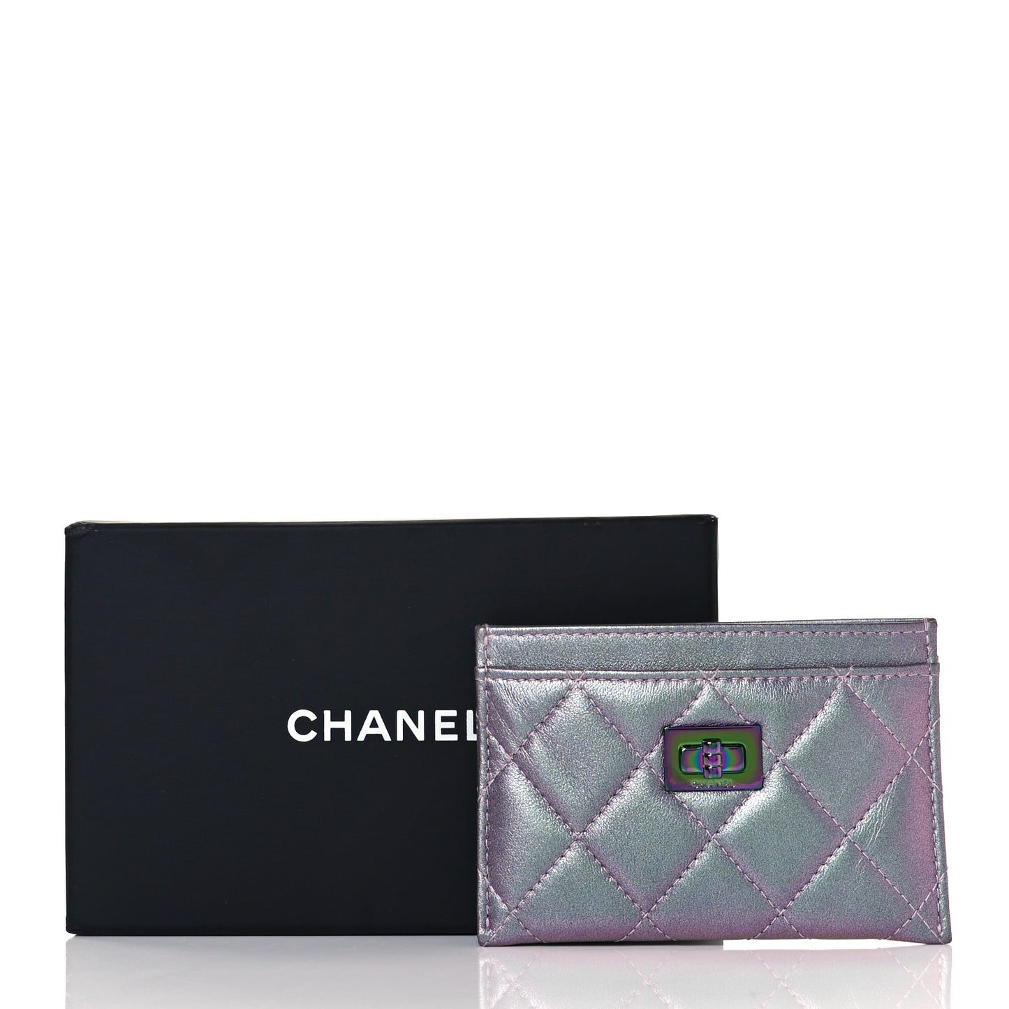 Iridescent Lambskin Quilted Reissue Card Holder Light Purple