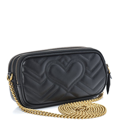 Gucci Calfskin Matelasse Mini GG Marmont Chain Crossbody Bag Black 3 of 13