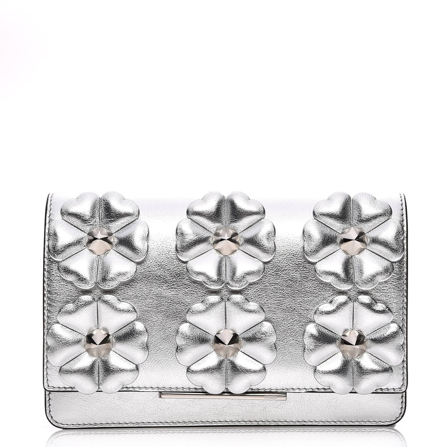 Vitello Catalan Mirror Flowerland Tube Wallet On Chain Argento