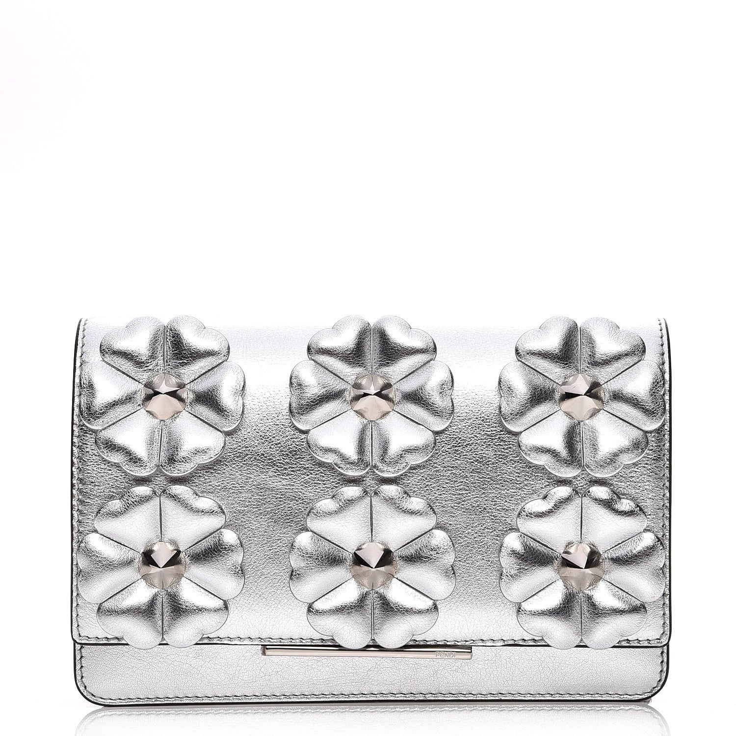 Fendi Vitello Catalan Mirror Flowerland Tube Wallet On Chain Argento 1 of 7