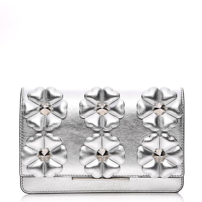 Fendi Vitello Catalan Mirror Flowerland Tube Wallet On Chain Argento 1 of 7