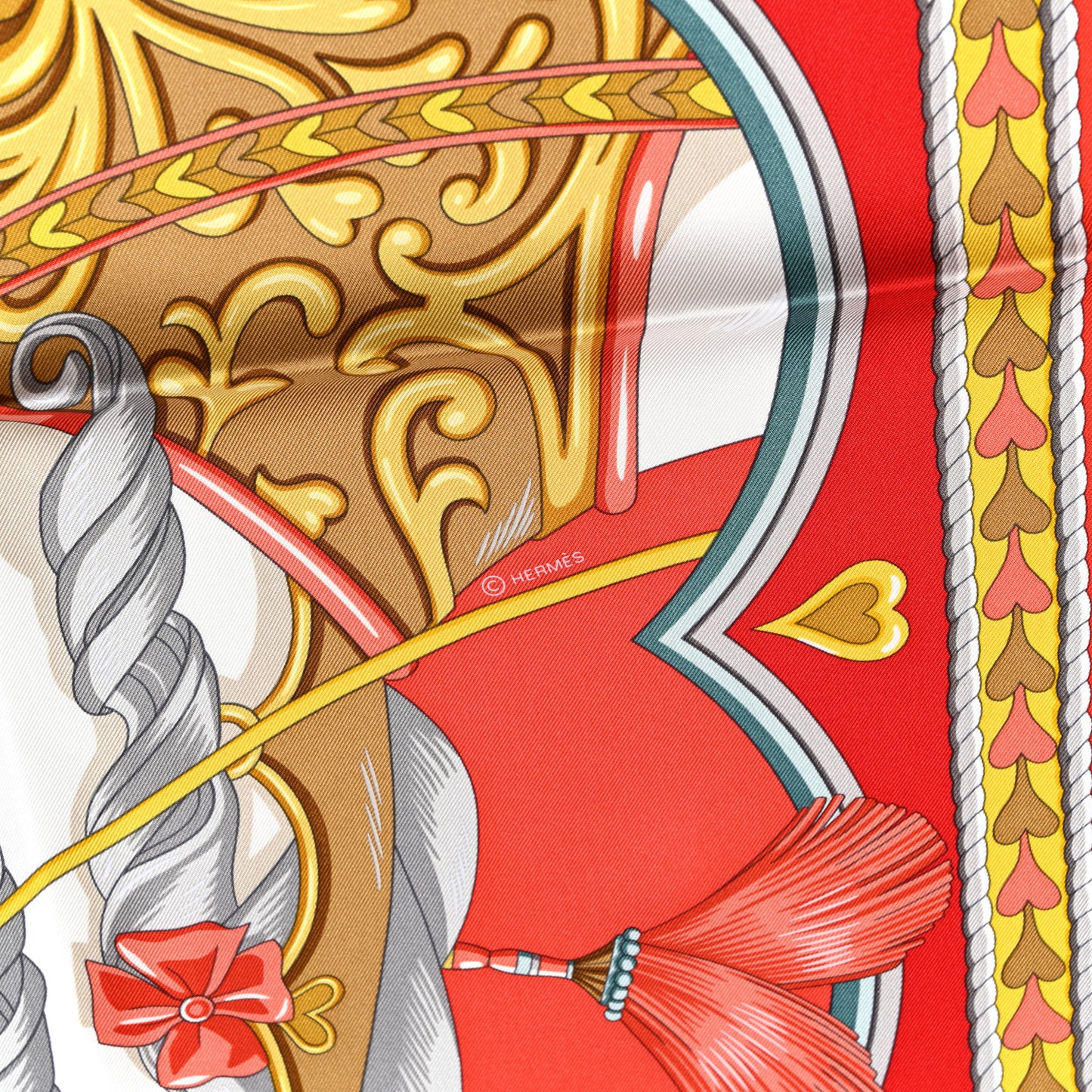 Silk Harnais De Coeur Scarf 90 Rouge White Gold
