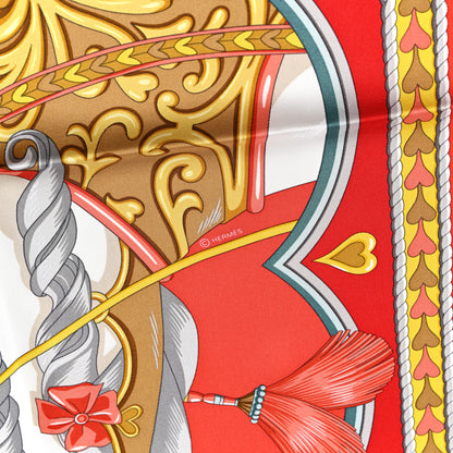 Hermes Silk Harnais De Coeur Scarf 90 Rouge White Gold 4 of 5