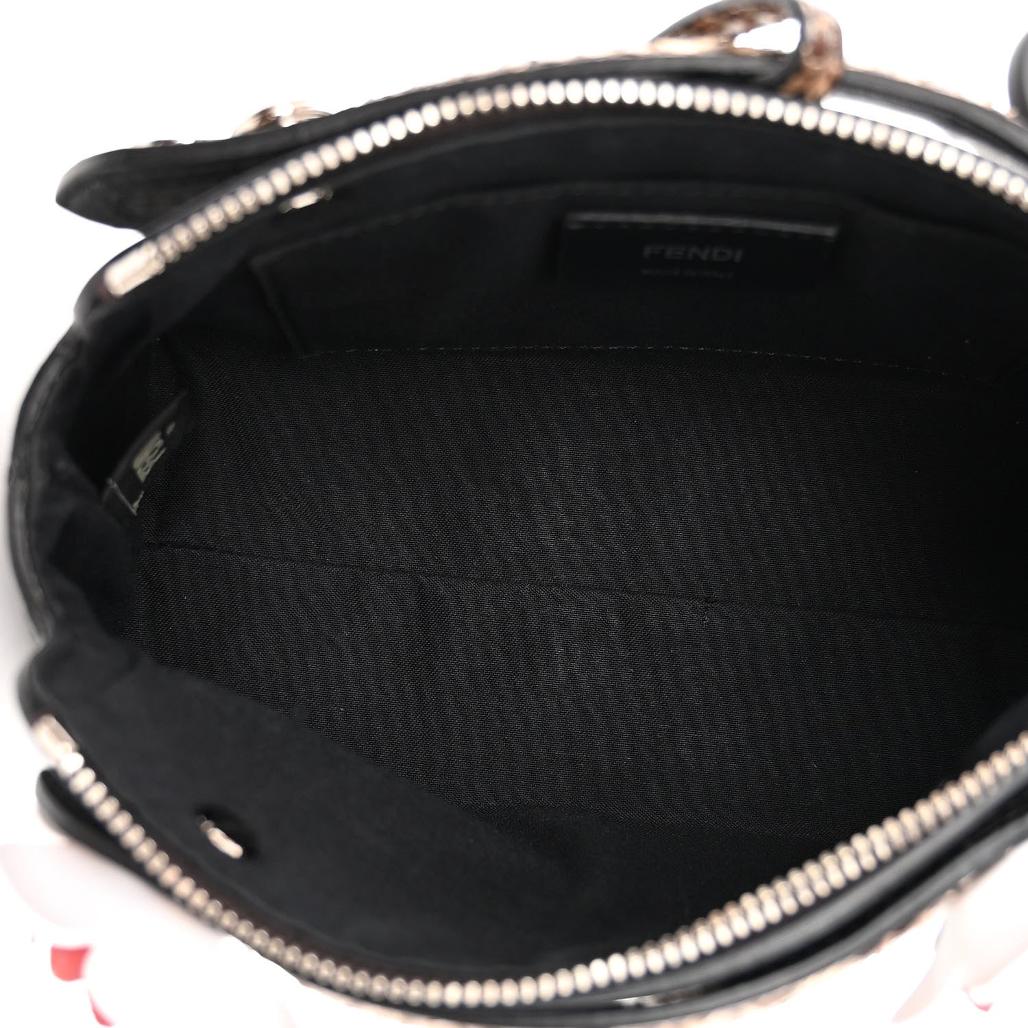 Fendi Vitello Dolce Snakeskin Nappa Croc Tail Flowerland Studded Mini By The Way Boston Bag Black Natural Multicolor 5 of 10