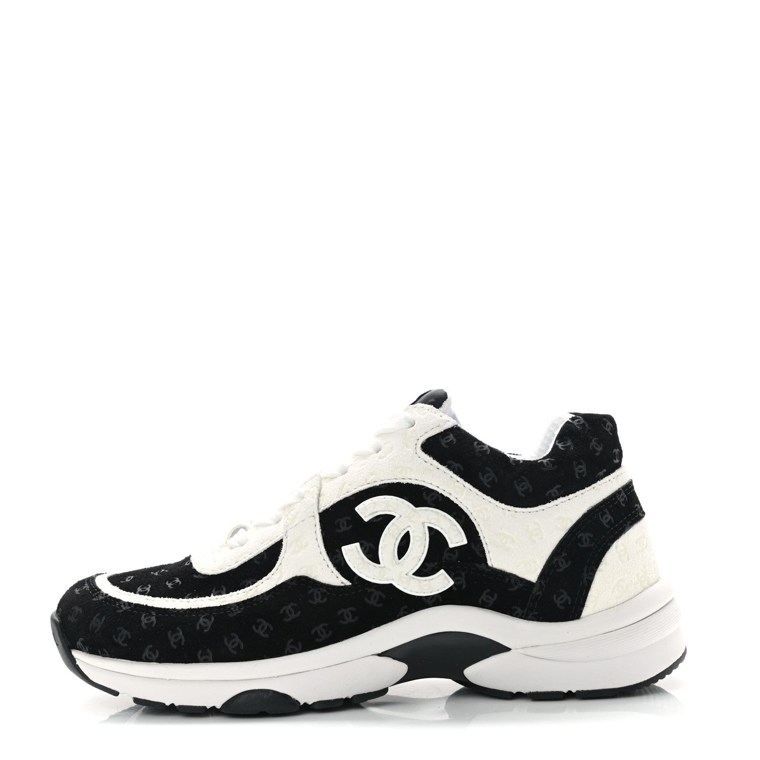 Chanel Nylon Suede Calfskin Printed CC Sneakers 35 White Black 1 of 9