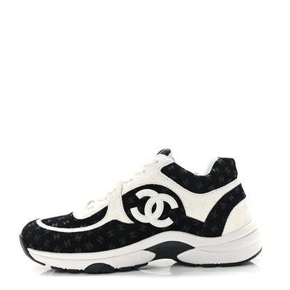 Chanel Nylon Suede Calfskin Printed CC Sneakers 35 White Black 1 of 9
