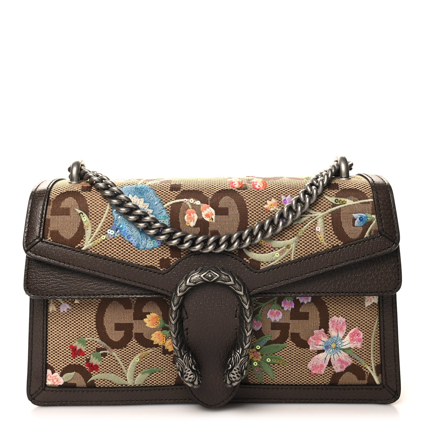 Monogram Jumbo GG Textured Dollar Calfskin Embroidered Small Dionysus Shoulder Bag Camel Ebony New Acero Multicolor