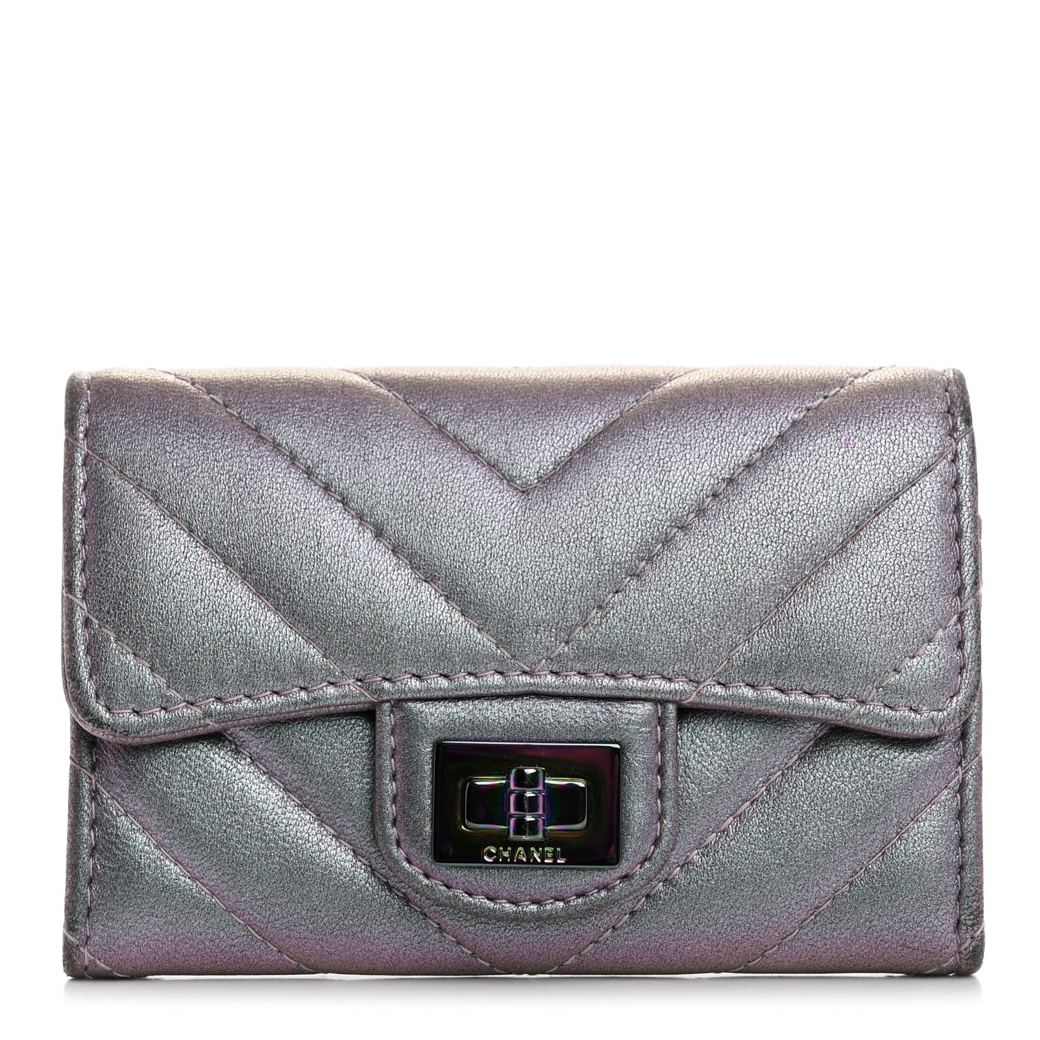 Chanel Iridescent Lambskin Chevron Quilted Reissue Card Holder Light Purple 1 of 11