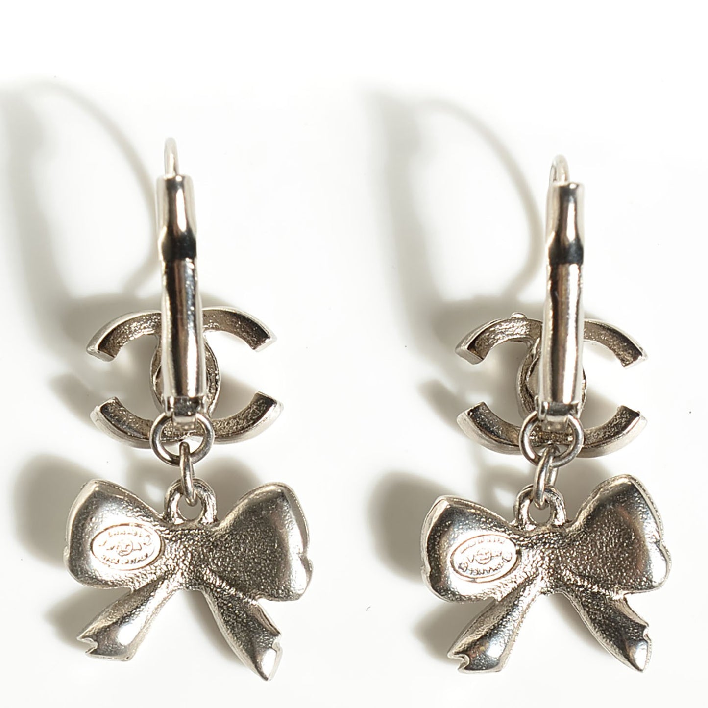 Crystal CC Bow Earrings Silver