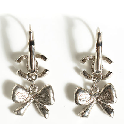 Chanel Crystal CC Bow Earrings Silver 2 of 3