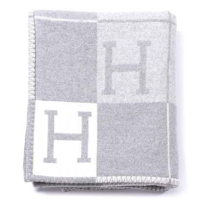 Hermes Wool Cashmere Avalon III Blanket Ecru Gris Clair 1 of 3